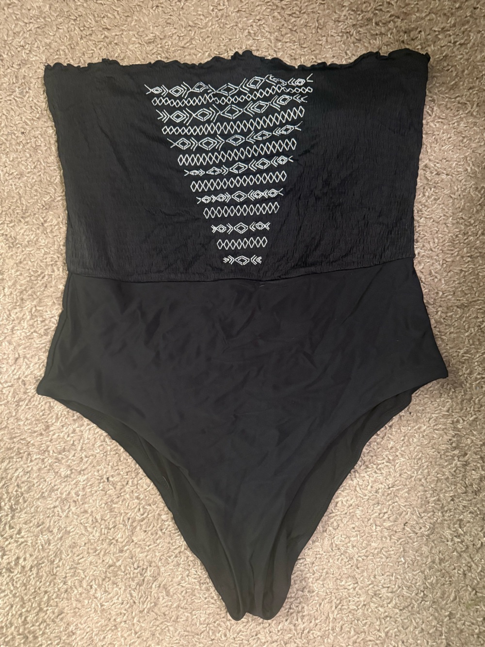 aerie Black One-Piece Swimsuit with White Embroidered Front